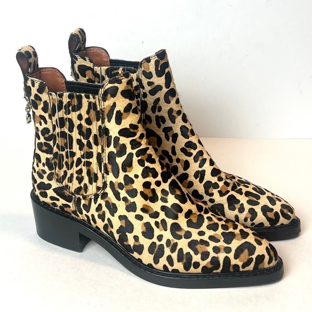 Coach Bowery Animal Print Chelsea Booties Ankle Boots Cheetah Leopard Sz 6